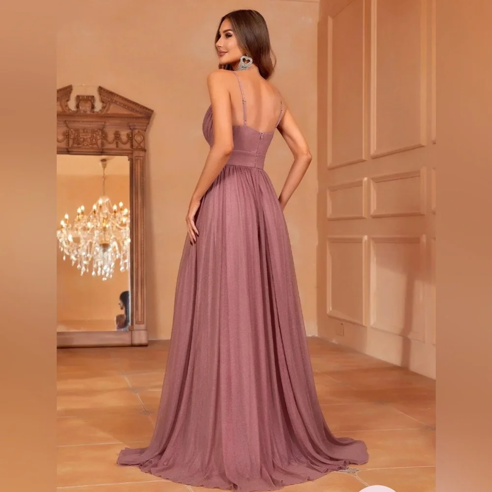 Pink Ruched Maxi Gown with Spaghetti Straps for Prom - Picture 2 of 6